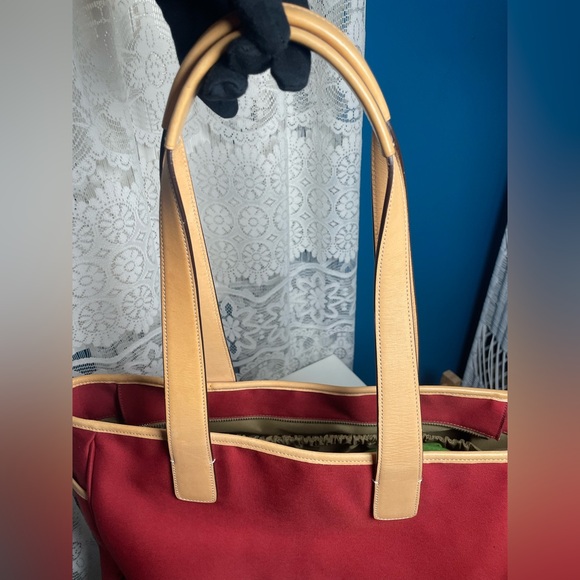 Coach Hamptons Red Canvas Vacchetta Tan Leather Trim/ Tote or Baby Tote - Picture 11 of 17